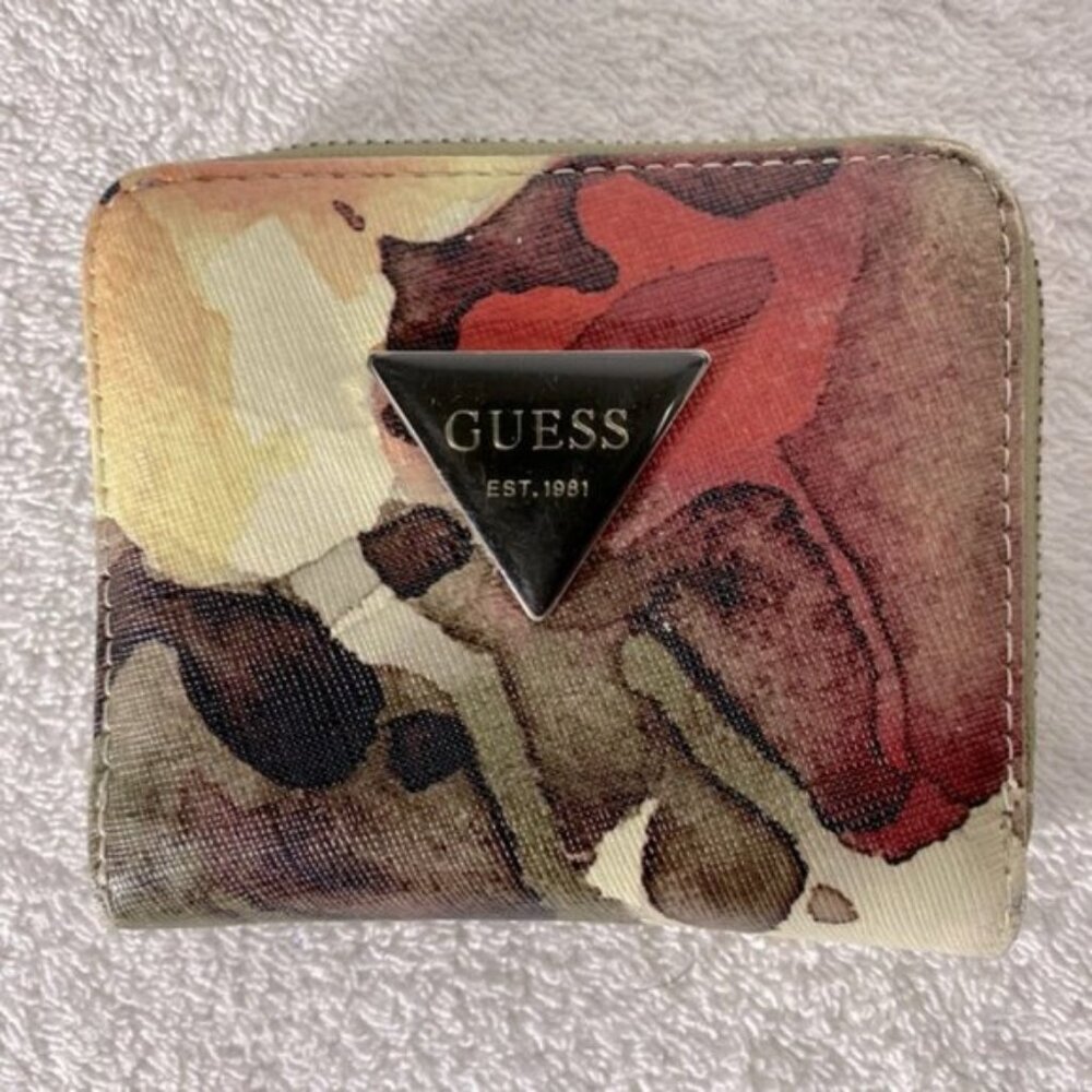 Vintage Y2K Guess Multicolour Watercolour Print Wallet with Guess Logo